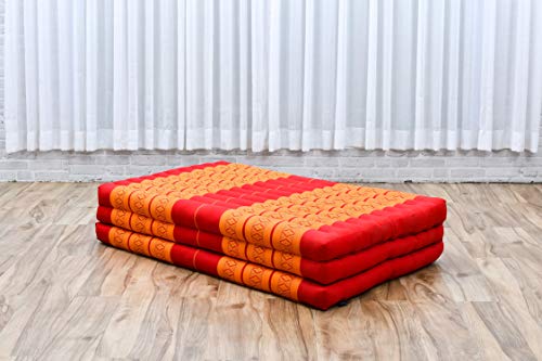 Image of Leewadee Trifold Mattress XL - Comfortable Thai Massage Pad, Foldable Relaxation Floor Mattress Filled with Kapok, Perfect to Use as a Sleeping Mat 79 x 39 inches, Orange Red