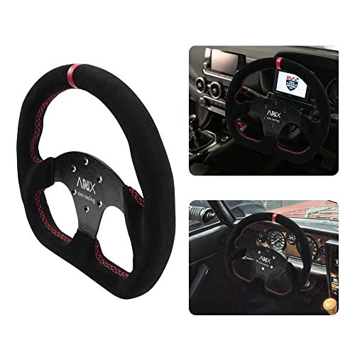RASTP D-Shaped Racing Steering Wheel, 12.8"/325mm Suede Leather Race Style Sim Racing Steering Wheel(Black with Red Stitch)
