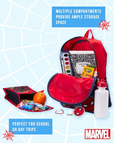 Fast Forward Spiderman Kids Backpack Set - 5 Piece 15" Backpack for School with Lunch Bag Water Bottle Keychain & Carabiner, Spider-man Blue/Red3