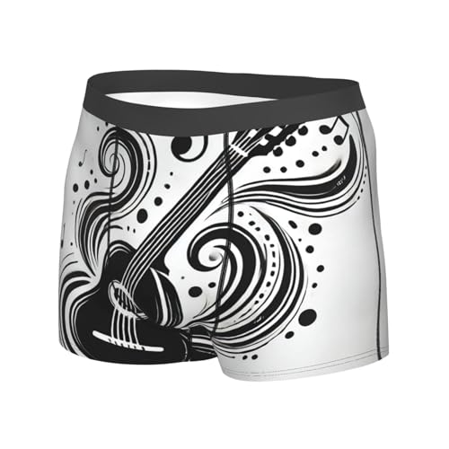 Men's Boxer Briefs, Elastic Dancing Guitar Notes Print Boxer Shorts, Soft Breathable Underwear for Everyday Wear,2