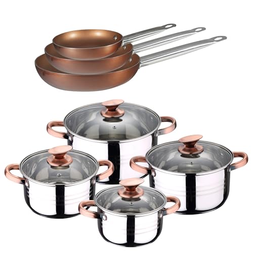 Set Batería cocina 8 piezas SIP + Set 3 sartenes Professional Chef Copper Plus 20/24/28