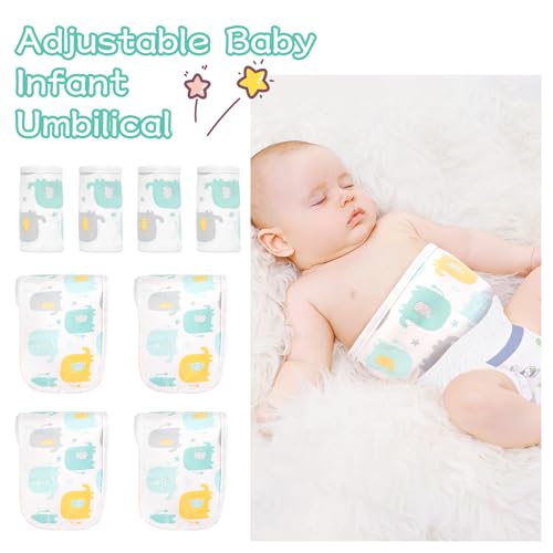 Image of 4 Pack Baby Umbilical Cord Belly Band, Soft Cotton Adjustable Newborn Navel Wrap, Cartoon Elephant Baby Tummy Protector for 0-12 Months, Infant Gift