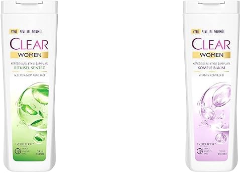 Clear Women Kepeğe Karşı Etkili Şampuan Bitkisel Sentez Aloe Vera & Çay Ağacı Yağı 350 ml(2) Clear Women Komple Bakım Vitamin Kompleksi Kepeğe Karşı Etkili Şampuan 350 ml(1)