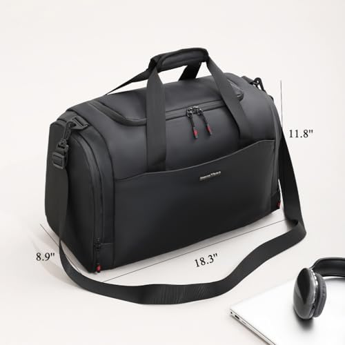 Travel Duffel Bag, Weekender Bag with Shoe Compartment, Gym Bag with Wet Pocket, Carry on Duffle Bag with Luggage Strap, Travel Bag for Men and Women (Black)2