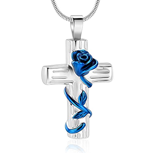 Minicremation Urn Necklace for Ashes Rose Flower Cross Cremation Jewelry Pendant for Human/Pet Funeral Keepsake Memorial Necklace