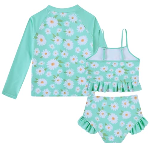 Image of Funnycokid Girls Swimsuit Kids Bathing Suit Rashguard Swimwear Long Sleeve 3 Piece Toddler 3-7 Years