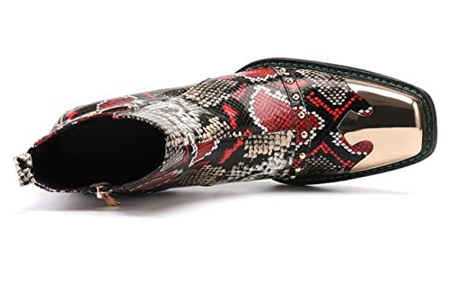 Santimon Mens Chelsea Boots Western Leather Fashion White Casual Square Toe Metal Tip Dress Shoes3