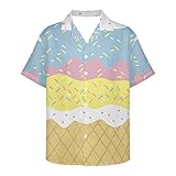 Ice Cream Print Retro Aloha Shirts Fun Patterned Retro Short Sleeve Button Up Casual Holiday Party Tops