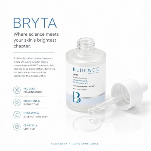 Image of BRYTA Brightening Face Serum with 2% Alpha Arbutin & 4% Tranexamic Acid | Daily Facial Serum for Radiant Looking Skin | Supports Even Looking Skin Tone | Lightweight Daily Face Serum | For Men & Women | 30 ml