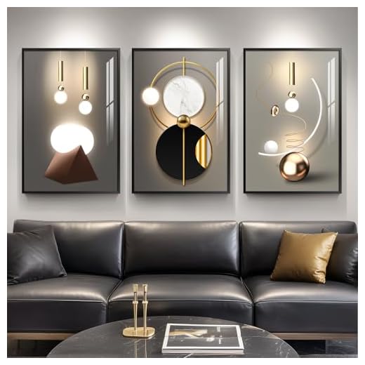 Framed Large Modern Abstract Wall Art for Living Room, Set of 3 Piece Black and White Gold Luxury Artworks, Geometric Painting Print for Dining Room Entryway Hallway Home Office Wall Decor, 24x36 In