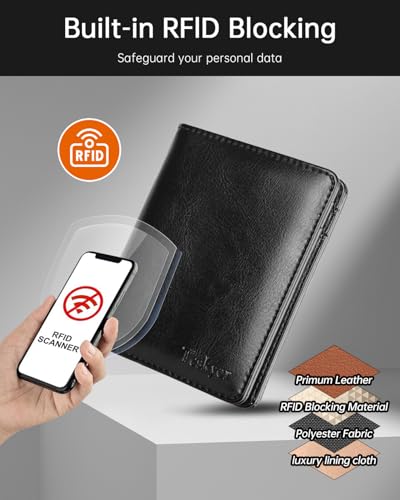 Teskyer Leather Bifold Wallet for Men with Gift Box, Stylish Small Rfid Mens Wallet, W04E210 - Black4