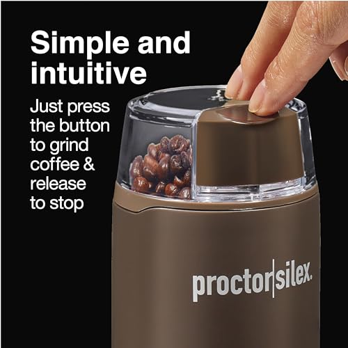 Image of Proctor Silex Electric Coffee Grinder for Beans, Spices and More, Stainless Steel Blades, 12 Cups, Brown