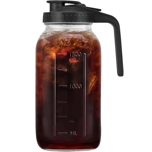 64oz Glass Pitcher with Lid 2 Quart Mason Jar Pitcher for Cold Brew