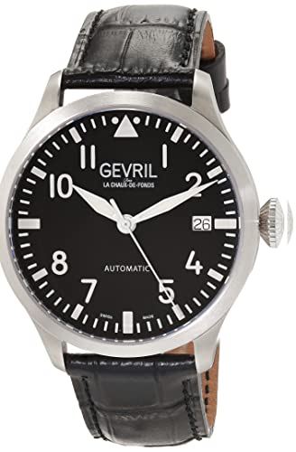 Gevril 43500-05 Men's Vaughan Swiss Automatic Watch, Genuine Italian Black Leather Strap