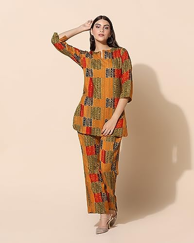 Image of TOPLOT Co-ord Set for Women Printed Straight Cotton Kurta with Pant
