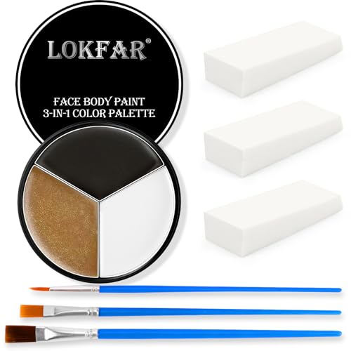 Black White Metallic Brown Face & Body Paint - Blendable Facepaint Foundation with Sponge & Brush for Skin Professional Halloween Face Make-up Kit for Cat Deer Cheetah Leopard Tiger Lion Costume
