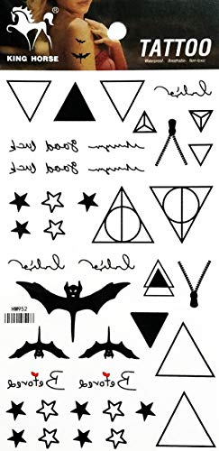Tattoos 2 Sheets Bat Vampire Star Geometric Pyramid Triangle Temporary Tattoo Sticker Removable Waterproof 3D Fake Body Art Party Favors Individual Fantasy Tattoos #TOP1