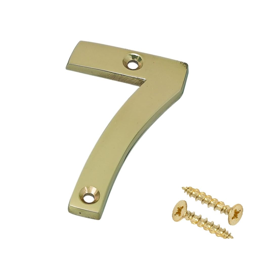 Merriway Solid Brass Bh04233 Polished And Lacquered Screw-On House Flat Gate Post Numeral 75 Mm (3 Inch) Number 7