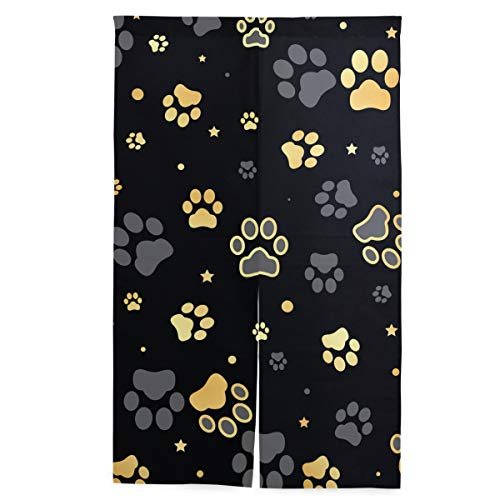 KaariDream のれん 遮光 目隠し おしゃれ 暖簾 ロング 綿 カーテン 間仕切り 遮熱 犬爪 ハート アニマル 黒 ブラック かわいい 可愛い 玄関 飲食店 インテリア 出入り口 レストラン 家庭用 業務用 突っ張り棒付き 86x143cm