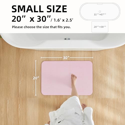 Pink Bath Mat, Bathroom Rugs Non Slip Washable Thin Absorbent Quick Dry Bath Mat Fits Under Door Bathroom Floor Mat Perfect for Bath, Shower, or Sink 20"x30" Pink