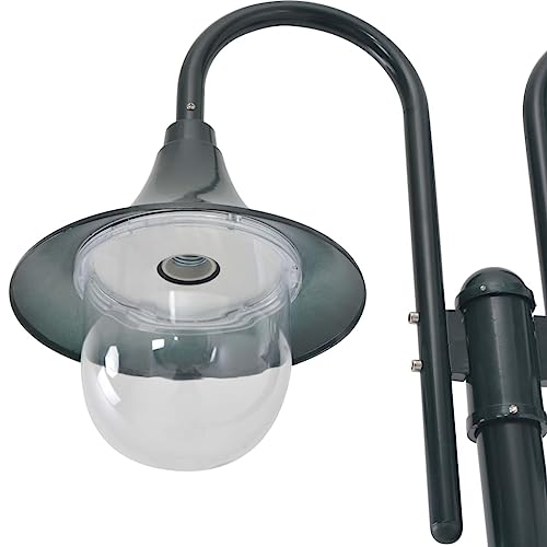 Farolas de jardín en aluminio resistente verde oscuro con elegante diseño de dos luces 3