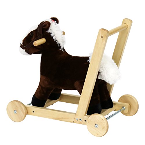 Peach Tree Kids Plush Toy Rocking Horse Walking Toddler Riding Toy Animal Rocker Pink Pony Ride on Plush with Wheels & Sound, Brown