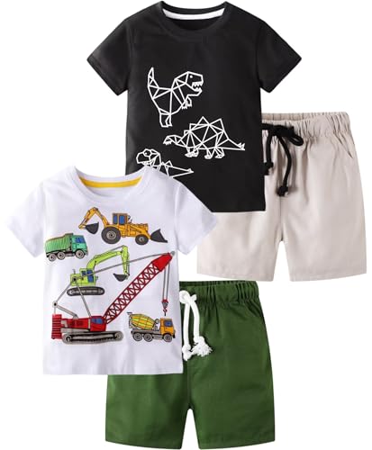 BIBNice Toddler Boy Summer Playwear Clothes Kids Short Sleeve Outfits Summer T-Shirt Short Sets Forklift Dinosaur Size 7T