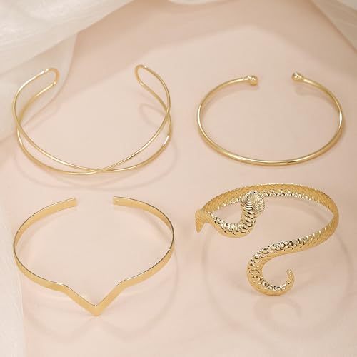 BOMAIL 4 Pieces Gold Arm Cuff for Women Minimalist Upper Arm Bangle Bracelet Adjustable Boho Coil Armlet Armband Cuff Bracelets Set4
