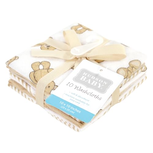 Image of Hudson Baby Unisex Baby Flannel Cotton Poly Washcloths, Teddy Bears 10 Pack, One Size