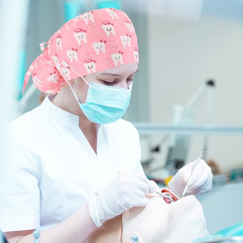 Image of Unittype 4 Pcs Nurse Caps for Women Nursing Working Caps with Button and Sweatband Adjustable Elastic Scrub Hats for Dentist