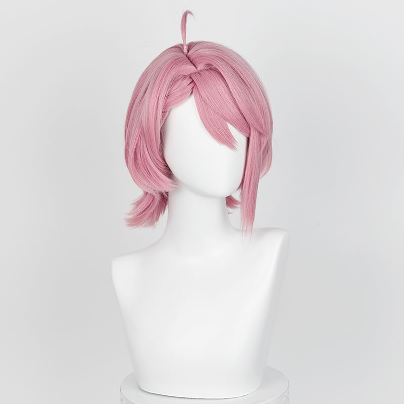 Image of Half and Half Aira Shiratori Cosplay Wig Short Pink Anime Wigs with Side Part Bangs for Women Deep Pink Wigs for Halloween Party Daily Costumes