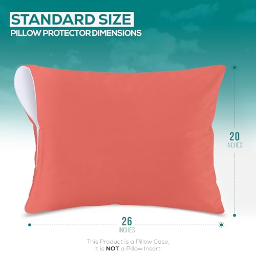 Image of Utopia Bedding Premium 100% Waterproof Pillow Protectors with Zipper Standard Size (Set of 2), Bed Bug and Dust Mite Proof Zippered Pillow Covers, Pillow Encasement Cases, Coral