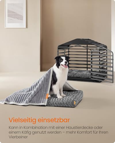 Feandrea Hundebett, Hundekissen XL, für große Hunde, Flauschige Hundematte, Plüsch, 110 x 73 cm, weiche Polsterung, waschbar, rutschfest, schiefergrau PGW293GN01