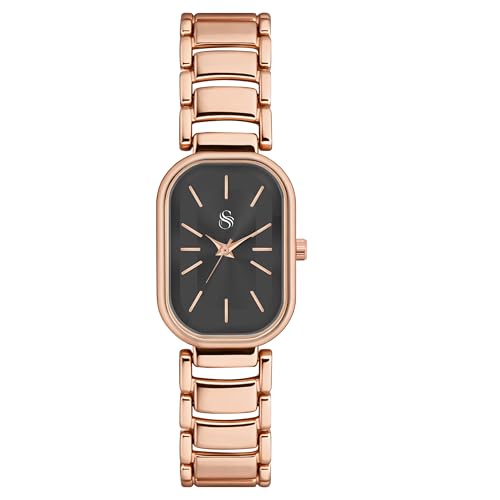 Image of Shocknshop Elegant Rectangular Ladies Rose Gold Analog Metal Strap Solid Link Strap Watch for Woman -WCH176