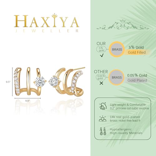 14K Gold Plated Hoop Earrings for Women Triple Huggie Illusion Stud Earring | Double Huggie Hoop Earrings for One Hole | Claw Ear Cuff Earring Jewelry Gift for Women4