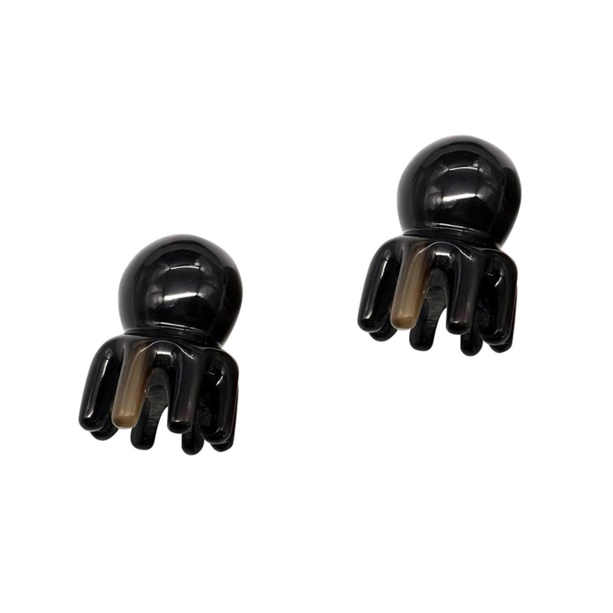 2 Piezas Peine de masaje de pulpo peine masajeador de cuero cabelludo de pulpo portátil de bocina de yak hecho a mano de mujer Consumo de bocina Black