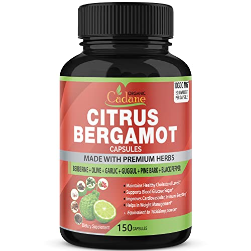 Citrus Bergamot Extract Capsules Equivalent to 10300mg, 5 Months Supply & Berberine, Olive, Guggul, Garlic, Pine Bark, Pepper | High Cholesterol Levels Lowering Herbs | Promotes Blood Sugar Pressure