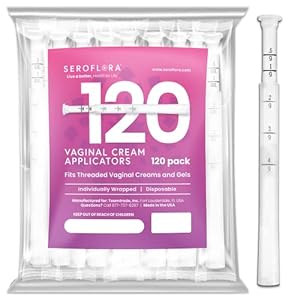 Disposable Vaginal Cream Applicators – Fits Premarin, Estrace, Preseed and Most OTC Gels, Lubricants, and Creams – Threaded End, Comfort Tip, and Dosage Markings (120 pack)