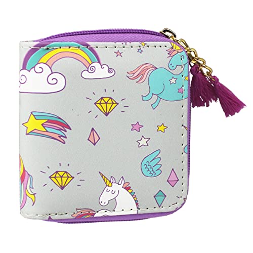 timlee Unicorn Wallet Cute Rainbow Unicorn Design Short Wallets for Girls Women with Tassels (Grey unicorn 0115)