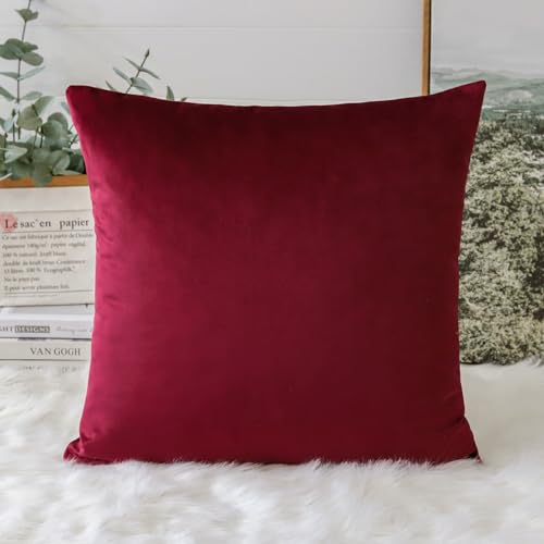 Artscope Luxury Velvet Cushion Covers Super Soft Decorative Square Throw Pillow Covers Case Cushion Covers for Sofa Couch Bedroom Car Decor 40x40cm Wine Red - Image 3