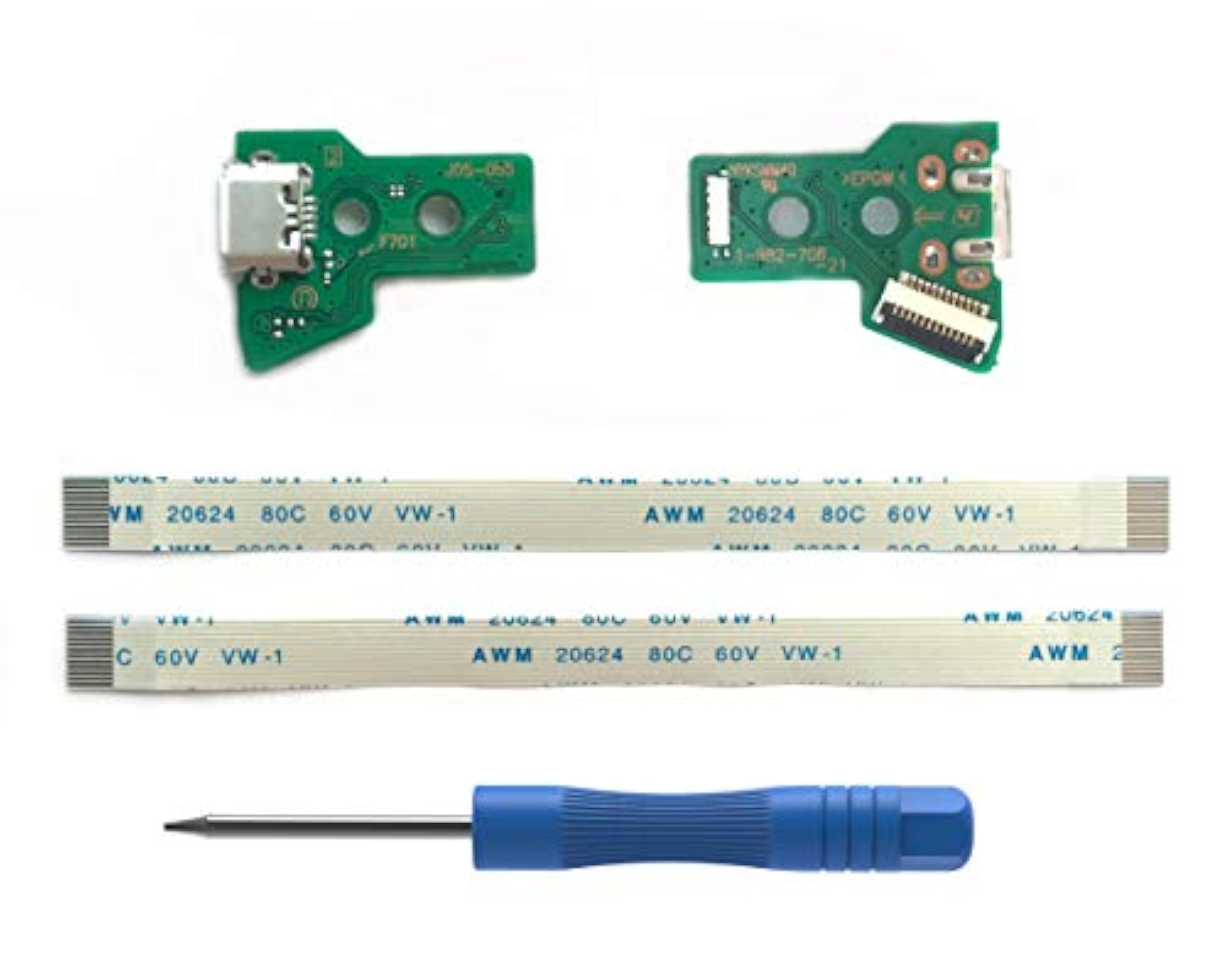 2pcs JDS-055 Reemplazo Puerto de Carga Micro USB para Mando PS4, Cargador de Puertos de Carga USB Socket Adaptador Módulo, Flex Cable, Destornillador para PlayStation DualShock Controlador
