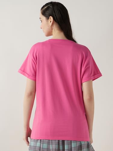 Image of Bewakoof Women's Graphic Printed 100% Cotton T-Shirt - Boyfriend Fit, Round Neck, Half Sleeve
