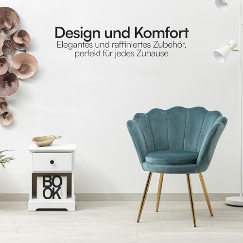 Baroni Home Gepolsterter Sessel mit Muschel-Rückenlehne aus Tiffany-Samt mit goldfarbigen Beinen, Sessel für Wohn- und Schlafzimmer, 69x71x84 cm – Bild 5