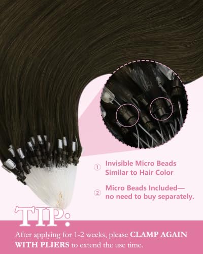 Image of YoungSee Micro Loop Hair Extensions Real Human Hair Ash Brown Micro Bead Hair Extensions Dark Brown Bead Extension Human Hair Invisible Microring Hair Extension 20 Inch 50 Strands 57g