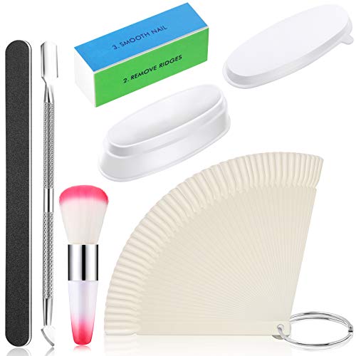 6 Pieces Dipping Powder Nail Tool Kit, Dip Powder Tray with Nail Art Dust Remover Powder Brush, Nail Tips Display Polish Board, Manicure Pedicure Nail Cuticle Pusher, Nail File and Buffer Block