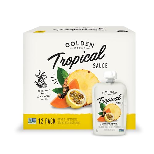 Golden Farms Tropical Pouches Low Ingredient Healthy Snacks (Pack of 12) 100% Pure Fruit No Added Sugar Vegan Gluten-Free Kosher Non-GMO Squeeze Pouch 3.17oz Each