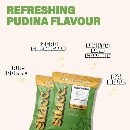 Image of SNACC Pudina Makhana | Mint Flavored Fox Nuts | Protein-Rich Healthy Snack | Zero Sugar & Trans Fat Free | Gluten Free | 18g Pocket Packs (Pack of 6)