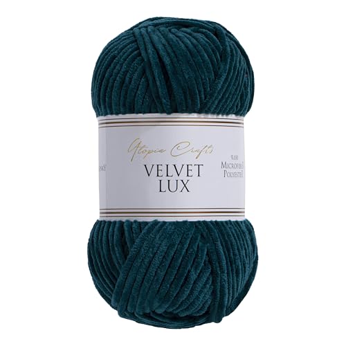 100g, 110m - 120yd approx. Utopia Crafts Velvet Lux Chenille Super Soft Chunky Yarn for Knitting and Crochet, 100g - 110m (Petrol Green)