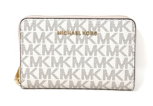 Image of Michael Kors Womens Jet Set Small Zip Around Card Case Vanilla /Soft Pink One Size