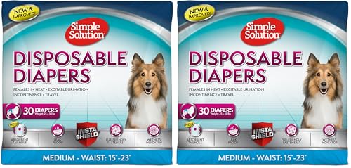 Image of Simple Solution Dog Diapers, Medium, Female Dogs, Waist 15-23 in | Super Absorbent | Wetness Indicator | Disposable | 30 Count
